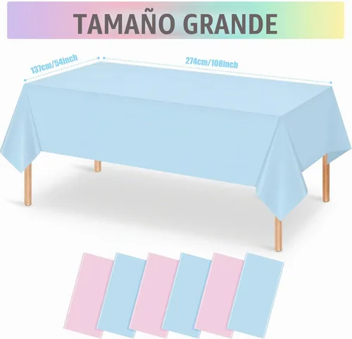 Vista 2 de MASHAN 6Pack de manteles para revelación de género, manteles desechables de plástico rosa y azul, fundas de mesa rectangulares para decoración