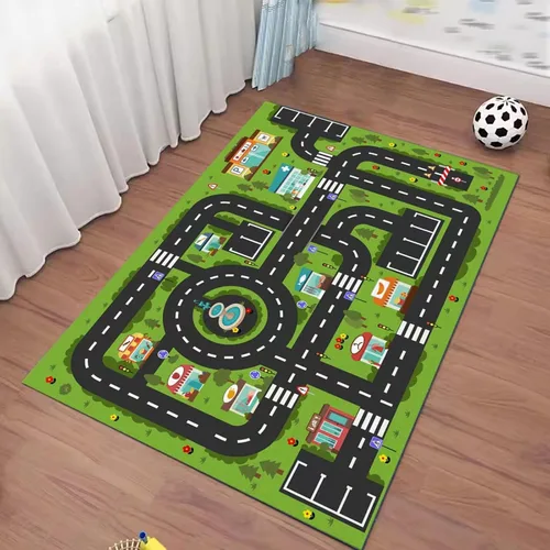 Vista 2 de Alfombra ABC Análoga para Niños, Alfombra de Juego de Sala de Juegos, Alfombra de Juego de Coches, Alfombra de Carretera de la Vida de la Ciudad