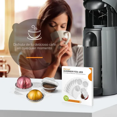 Vista 7 de Aieve 120 tapas de sellado de papel de aluminio para cápsulas Nespresso reutilizables Vertuo compatibles con cápsulas recargables Nespresso