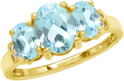 Vista 21 de Silvershake Anillo de Declaración Clásico de 3 Piedras de Forma Ovalada con Gemas de Piedra Natal de Plata Esterlina 925 Chapado en Oro Blanco o Oro