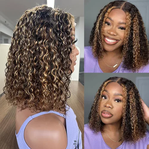 Vista 22 de Recomtic Pelucas rizadas Bob de cabello humano corto frontal 13x4, pelucas de encaje frontal lisas y onduladas para mujeres negras, cabello humano