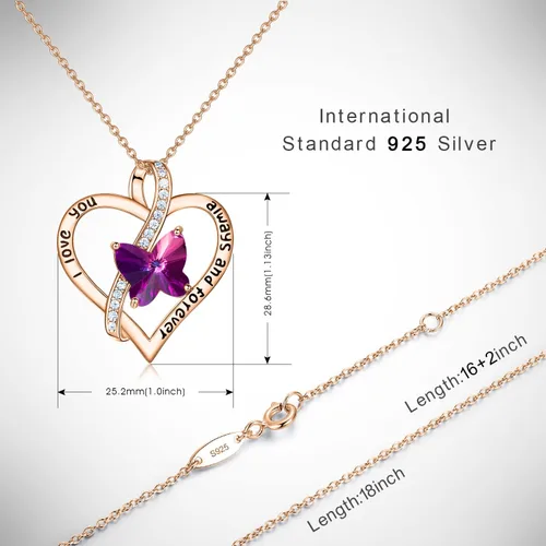 Vista 6 de Butterfly Necklaces for Women, 18K Gold Over 925 Sterling Silver Heart Necklace Birthday Gifts for Women, Gemstone, Valentines Mothers Day Christmas