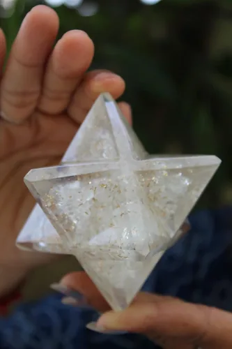 Vista 7 de Jet Lovely Big Genuine Crystal Quartz Orgone Merkaba 4 pulgadas, enormes piedras preciosas de cristal grandes de cobre, mezcla de metal y cobre