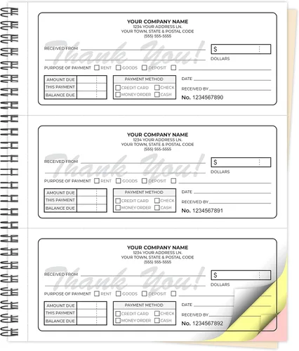 Vista 7 de Libros NCR autocopiativos personalizados de 8.5 x 7 pulgadas (3 por página) en facturas duplicadas de 2 partes, recibos, órdenes de trabajo, órdenes