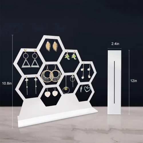 Vista 4 de Soporte para pendientes acrílico con forma de pendiente y forma de panal transparente para pendientes organizador de joyas accesorios