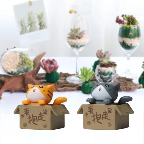 Vista 2 de Walbest Lindas figuras de gato para decoración de escritorio, gato en miniatura en caja de cartón, figuras de gato, caja coleccionable, figura