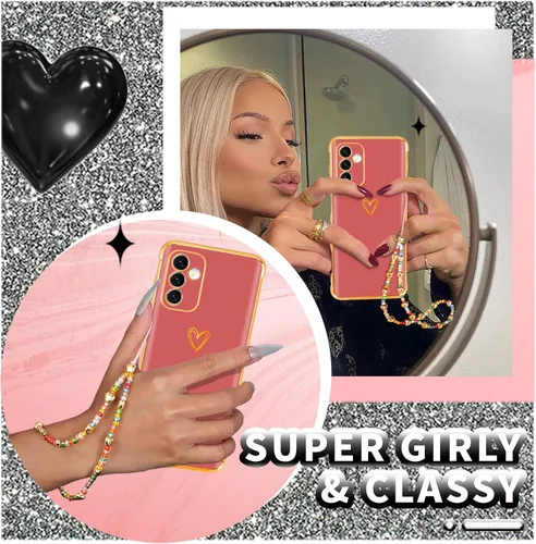 Vista 3 de Petitian Funda para Samsung A13 5G para mujeres y niñas, en forma de corazón, elegante y bonita estética femenina (3 en 1), diseño de corazones
