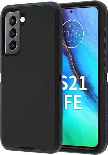 Vista 2 de NUFR Funda resistente para Samsung Galaxy S21 FE 5G, protección de grado militar, a prueba de golpes, a prueba de caídas, a prueba de polvo, (negro)