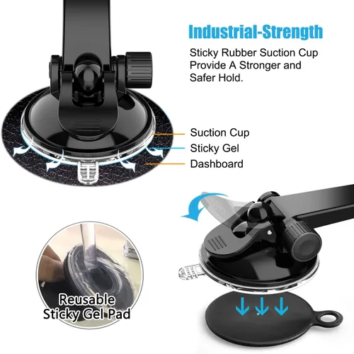 Vista 5 de Soporte universal curvado con ventosa para tablero de instrumentos para automóvil, rotación de 360 grados, compatible con iPhone 13 Pro Max, 12 Pro