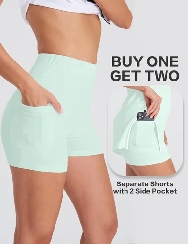 Vista 4 de Hiverlay Vestidos de tenis para mujer con 2 bolsillos, pantalones cortos integrados UPF 50+, vestido de golf para entrenamiento, vestidos atléticos