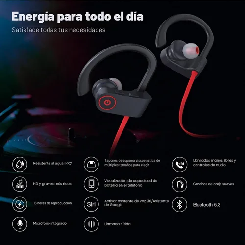 Vista 2 de Boean - Auriculares Bluetooth inalámbricos, auriculares Bluetooth 5.3 para correr, auriculares impermeables IPX7 con 16 horas de reproducción
