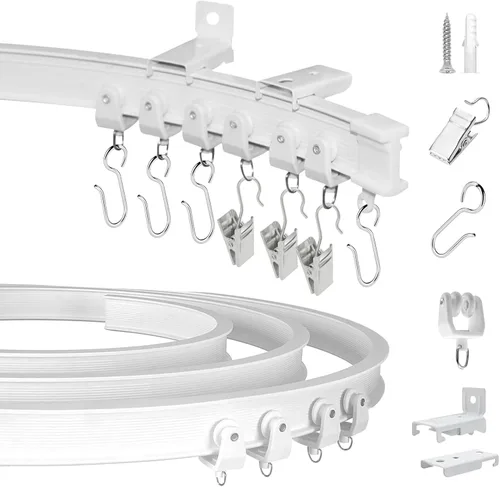 Vista 10 de KOLAKO Riel de cortina de techo, riel de cortina flexible y plegable para montaje en pared o techo, negro, sistema de rieles de cortina curvados