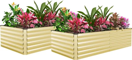 Vista 26 de Cama de jardín elevada con enrejado de arco para plantas trepadoras, cama de jardín elevada galvanizada, jardineras al aire libre para verduras