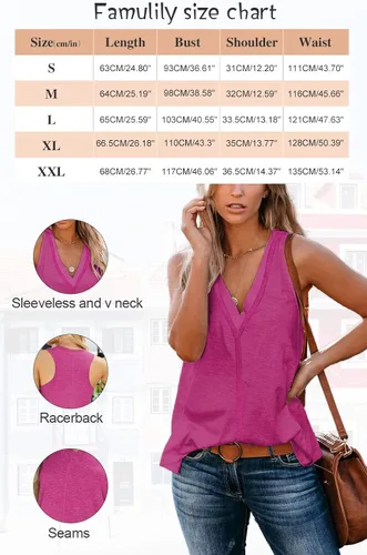 Vista 5 de Famulily Camisetas sin mangas de verano para mujer, lindas camisetas sin mangas con cuello en V profundo