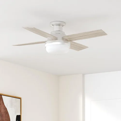 Vista 2 de Hunter Ventilador de techo interior blanco fresco de 44 pulgadas con luz y control remoto, 4 aspas para dormitorio, sala de estar, oficina, sótano