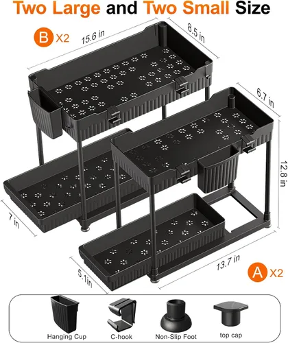 Vista 6 de Sevenblue Paquete de 4 organizadores para debajo del fregadero, organizadores de baño y almacenamiento, organizador de armario extraíble multiuso