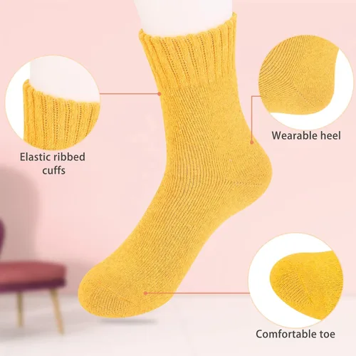Vista 4 de Wool Socks for Women,5 Pairs Warm Hiking Walking Cozy Crew Boot Socks Thermal Gifts Socks, Size 5-10