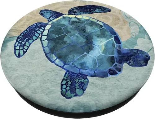 Vista 2 de Cool Sea Turtle – Patrón de acuarela en color blanco – PopSockets Grip y soporte para teléfonos y tabletas
