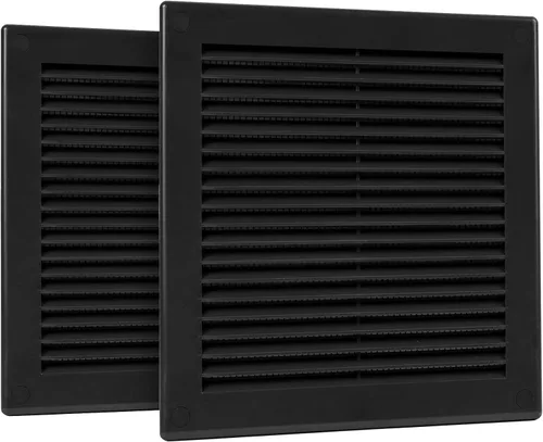 Vista 28 de Paquete de 2 cubiertas cuadradas de ventilación de aire de 4" x 4" (tamaño exterior) - Deflector de ventilación de plástico negro - Malla