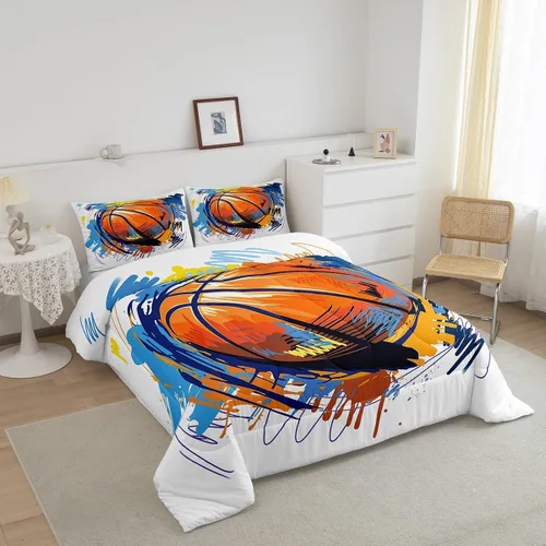 Vista 45 de Juego de ropa de cama de baloncesto para niños y adolescentes, juego de edredón deportivo para niños, tamaño matrimonial, suave, ligero, decoración