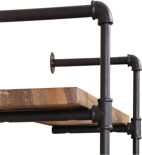 Vista 8 de Jolitac Estante de tubo industrial para almacenamiento en el hogar, soporte para colgar en la pared, estante flotante de tubo de hierro retro negro