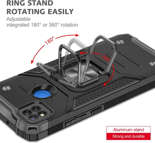 Vista 4 de Asuwish Funda de teléfono para Xiaomi Redmi 9C con protector de pantalla de vidrio templado y soporte de anillo, delgado híbrido protector móvil