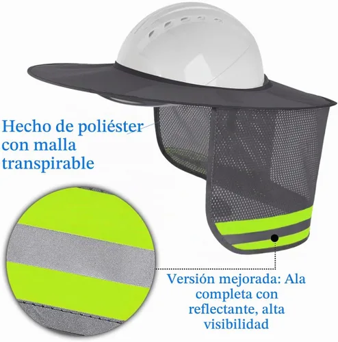 Vista 2 de 4 paquetes de protector solar para casco duro - Visera completa de malla con protección para el cuello y tira reflectante para accesorios de casco