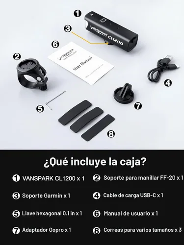 Vista 8 de VANSPARK CL1200 - Luces de bicicleta de 1200 lúmenes, faro de bicicleta con corte de 1200 lúmenes, luces de bicicleta recargables USB-C, cuerpo