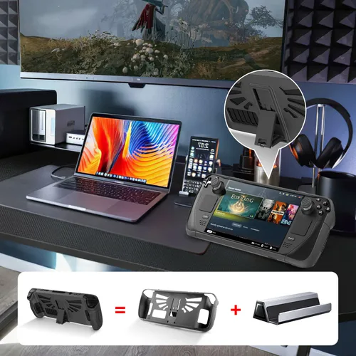 Vista 4 de Hrusitoo Steam Deck Case with Stand, Kickstand TPU Accessories Protector Case for Valve Steam Deck Console, Steam Deck Protective Cover Skin Shell