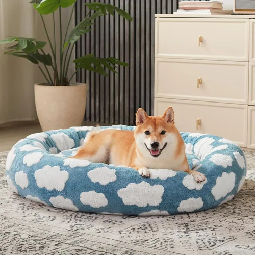 Vista 7 de JOEJOY - Cama redonda para perros pequeños con forma de dona jacquard, azul Azul nube