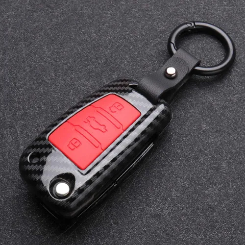 Vista 8 de SANRILY para Audi A3 Funda para Llavero 2017 2018, Fibra de carbono patrón rojo (Carbon Fiber Pattern-Red)
