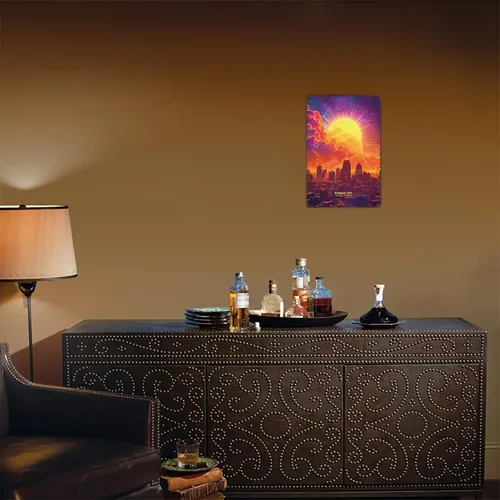 Vista 5 de Cartel de metal de Kansas City de Estados Unidos, diseño vintage de paisaje de ciudad, carteles de estaño retro para hombre, cueva, bar, garaje