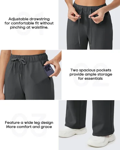Vista 5 de G4Free Pantalones con forro polar para mujer, pantalones deportivos de pierna ancha, pantalones de yoga con bolsillos, holgados para invierno 2023