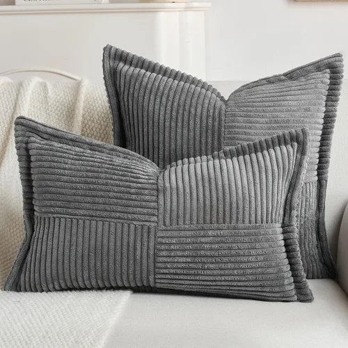 Vista 6 de HAUSSY Pack of 2 Corduroy Throw Pillow Covers 18x18 Inch, Dark Grey Gris oscuro