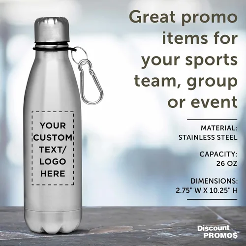 Vista 4 de DISCOUNT PROMOS Botellas de agua personalizadas Bullet Sports 26 oz Set de 10/50/100 paquete personalizado a granel promocional Fitness Drinkware