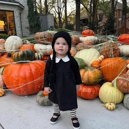 Vista 4 de Disfraz de Halloween para niñas pequeñas, cuello de muñeca, manga larga, acampanado, vestido de fiesta de cumpleaños, ropa de otoño