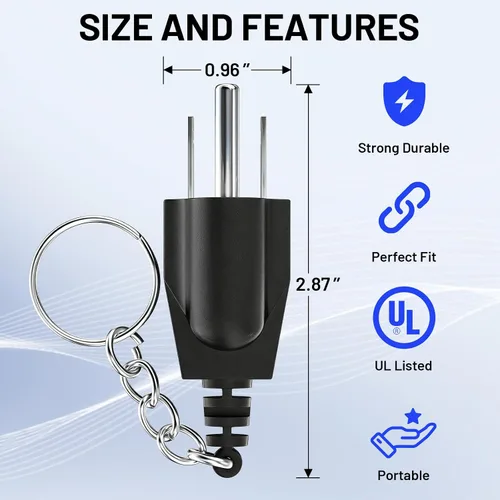 Vista 6 de Enchufe de conexión a tierra para generador con llavero – Adaptador portátil de unión a tierra neutra (NEMA 5-15P a 5-15R/TT-30R) para generadores