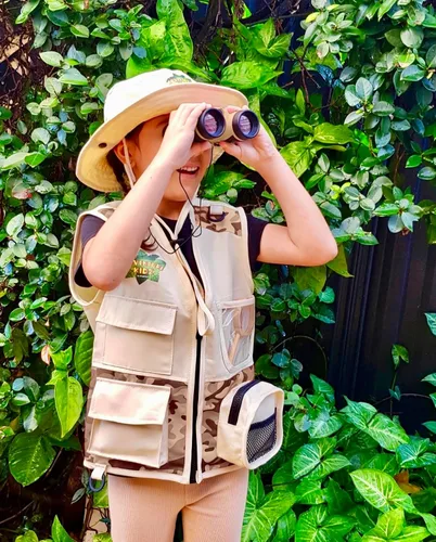 Vista 6 de Safari Kidz - Kit de explorador al aire libre, juego de chaleco y sombrero de camuflaje bronceado, aventuras de la naturaleza en el patio trasero