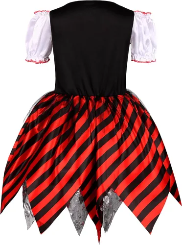 Vista 4 de RAAIBB Disfraz de pirata para niñas, disfraz de Halloween para niñas, disfraz de princesa bucanera con accesorios de lujo, regalos de cumpleaños
