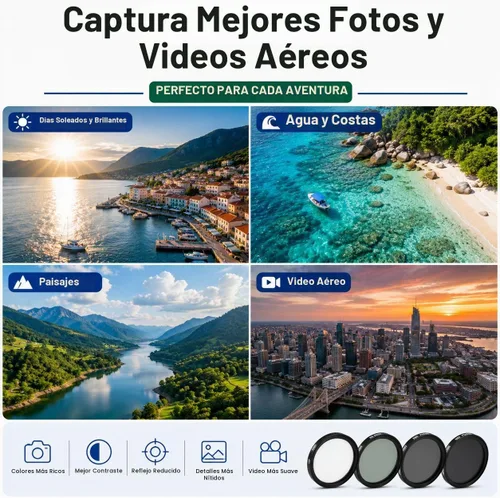 Vista 9 de Kit de filtro de 1.457 in para drones DJI Phantom serie 3. El kit incluye: CPL, ND4, ND8, UV, tapa de lente, protector de tapa + paño de microfibra