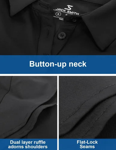Vista 4 de JACK SMITH Polo de golf de manga larga para mujer, con volantes, absorbe la humedad, camisas atléticas de tenis con botones