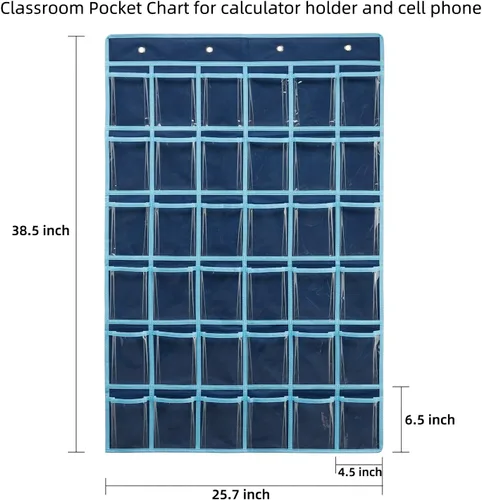 Vista 2 de SAVERHO Organizador de bolsillos con 36 bolsillos transparentes para el aula, organizador de bolsillos para sostener teléfonos celulares