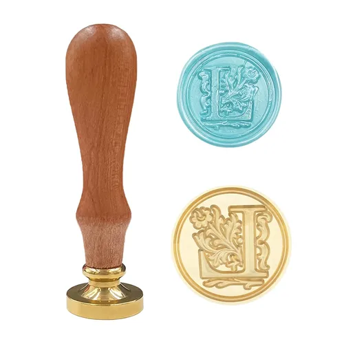 Vista 10 de Sello clásico de cera para sellar varios alfabetos, cabeza de latón, mango de madera, sellos para tarjetas, sobres, regalo (sello, letra A)