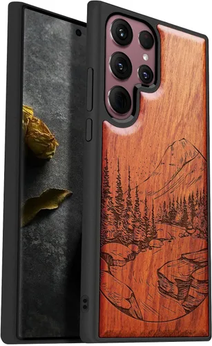 Vista 11 de Carveit Funda de madera para Galaxy S22 Ultra [madera natural y TPU suave] a prueba de golpes, diseño de madera único y elegante, compatible