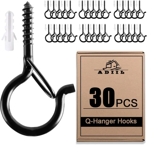 Vista 15 de ADIIL 12 ganchos Q con hebilla de seguridad, ganchos de tornillo resistentes al viento para colgar luces de cadena al aire libre, plantas, luces