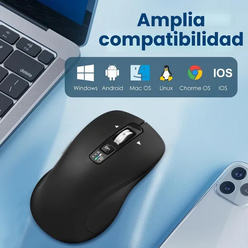 Vista 4 de CITLLA Mouse inalámbrico Bluetooth (USB + BT1 + BT2), tamaño completo, desplazamiento de 4 vías, mouse silencioso multidispositivo para computadora