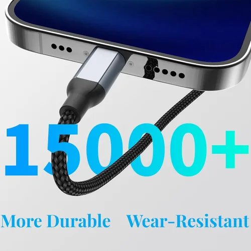 Vista 6 de Cable de carga para iPhone de 2 pies, paquete de 2 cables USB a Lightning [certificado MFi] de 2 pies para automóvil, cable corto trenzado de carga