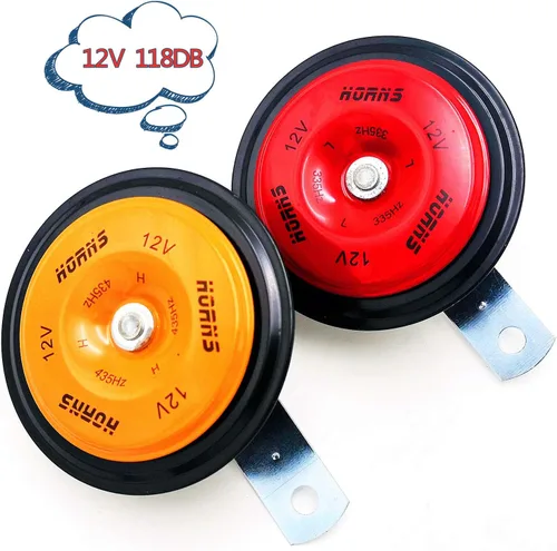Vista 8 de Bocina eléctrica para automóvil, 118 DB, 12 V, súper fuerte, tono alto y tono bajo, kit de bocina doble de metal con soporte, bocina de aire Rojo
