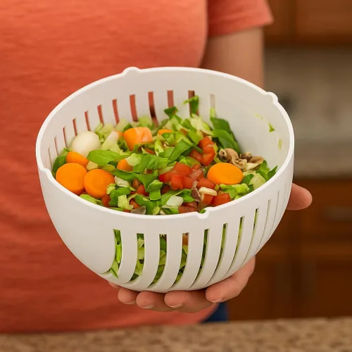Vista 4 de Cortador de ensalada y picador en una picadora de frutas y verduras, corta verduras frescas y frutas en cuestión de segundos, sin BPA, para hacer