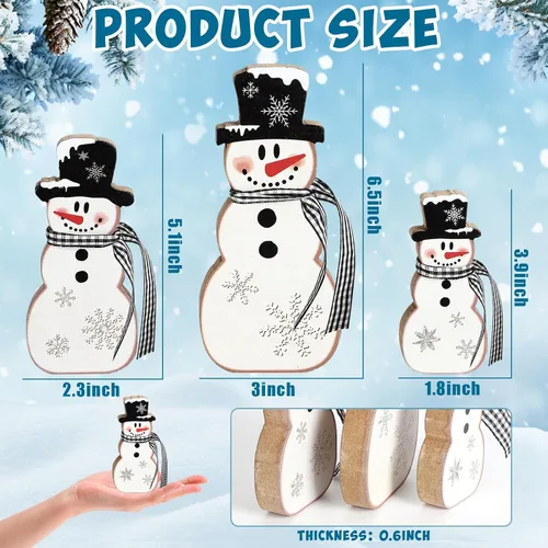 Vista 2 de 3 piezas de decoración de mesa de Navidad con muñeco de nieve, muñeco de nieve de madera, centros de mesa de invierno, letrero de mesa de madera